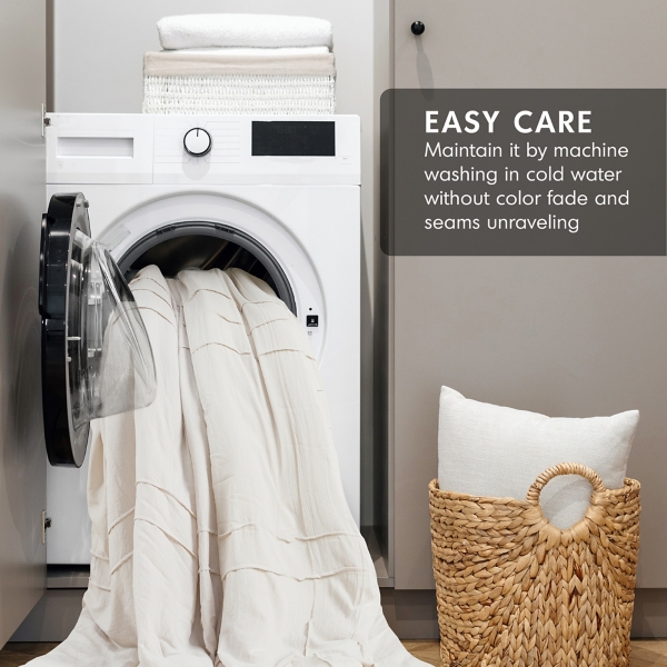 Neutral Pleated Grid Queen Comforter Set