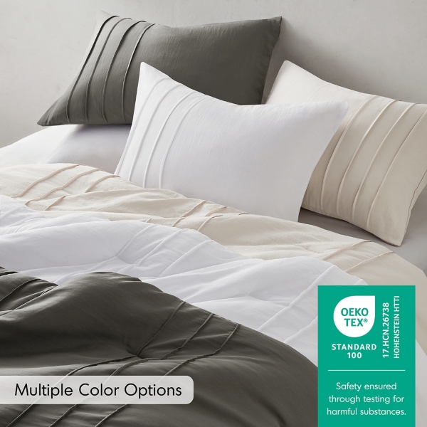 Neutral Pleated Grid Queen Comforter Set