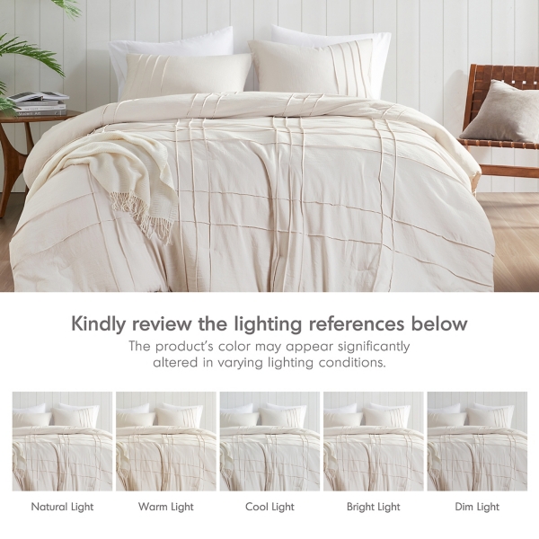 Neutral Pleated Grid King Comforter Set