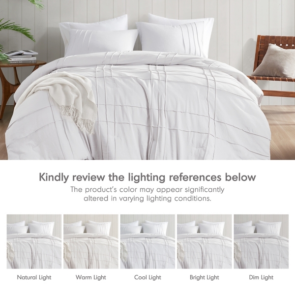 White Pleated Grid Twin/Twin XL Comforter Set