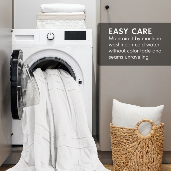 White Pleated Grid Queen Comforter Set