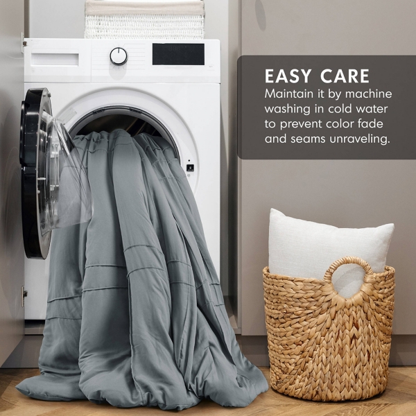 Blue Gray Pleated Grid 3-pc. Queen Comforter Set