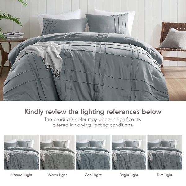 Blue Gray Pleated Grid 3-pc. Queen Comforter Set