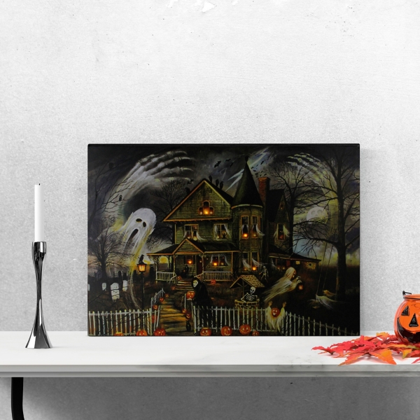 LED Creepy House Halloween Canvas Art Print
