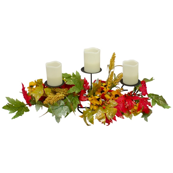 Sunflower and Leaves Candle Centerpiece