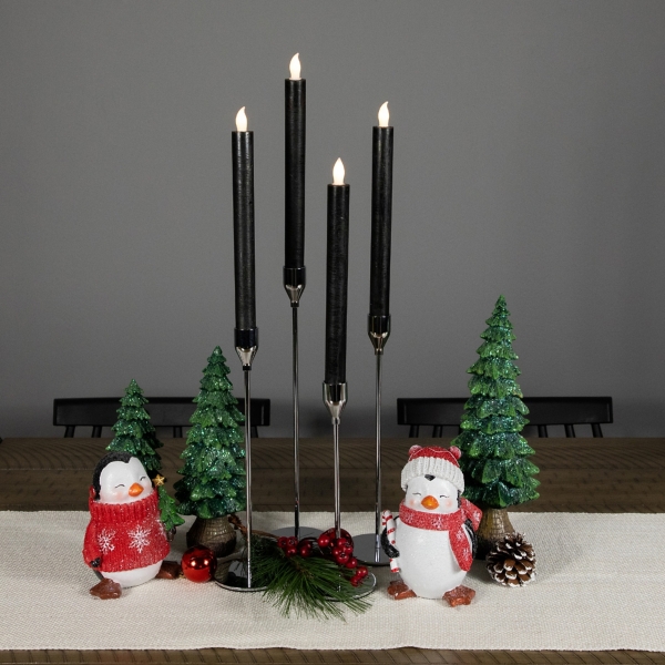 Black LED Flickering Taper Candles, Set of 4