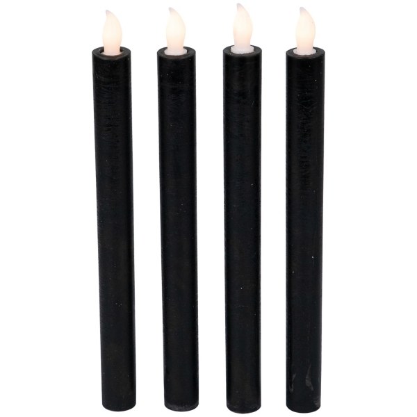 Black LED Flickering Taper Candles, Set of 4