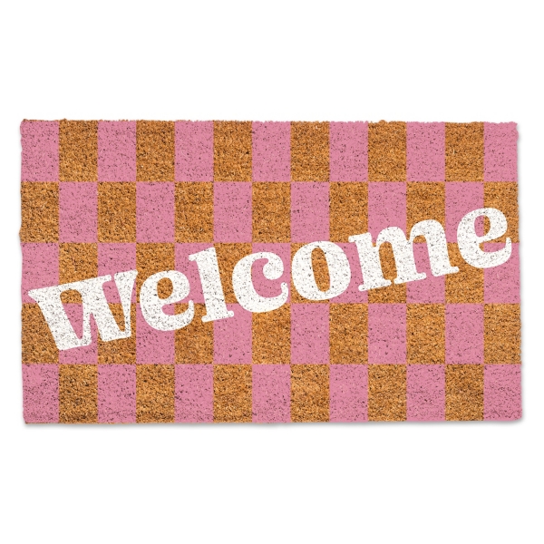 Pink Checkered Coir Doormat Kirklands Home