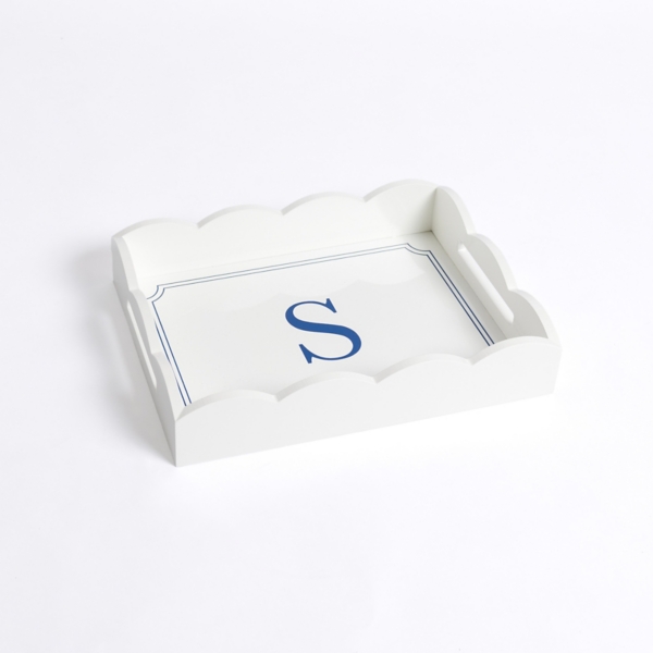 White Monogram S Scalloped Tray | Kirklands Home