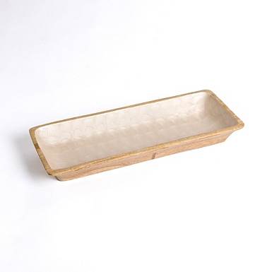 White Carved Mango Wood Tray
