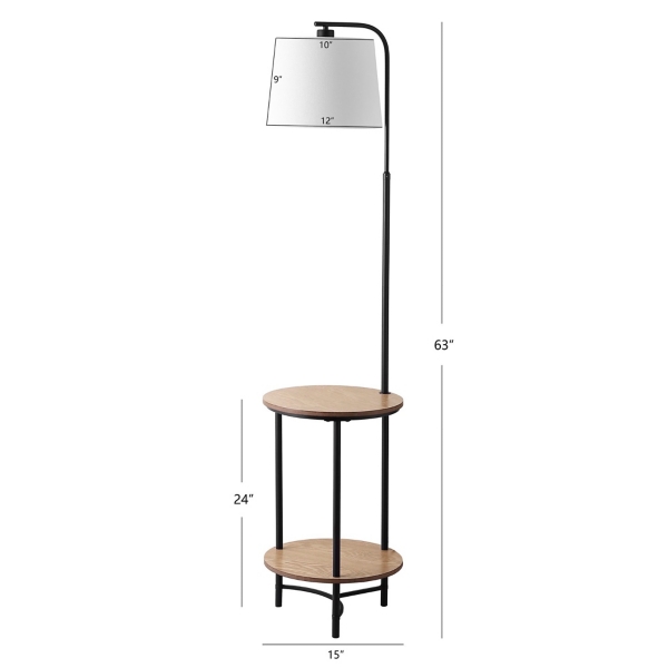 Black Metal Floor Lamp with Wood Shelves