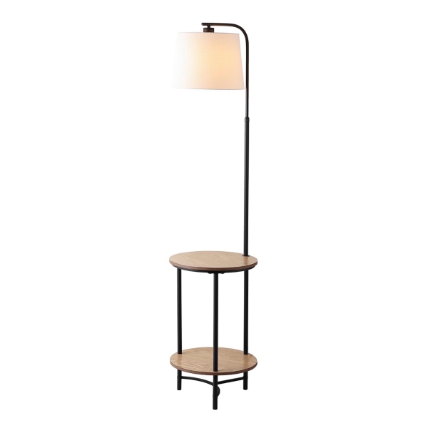 Black Metal Floor Lamp with Wood Shelves