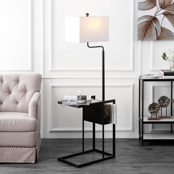 Black Metal Floor Lamp with Glass Tabletop