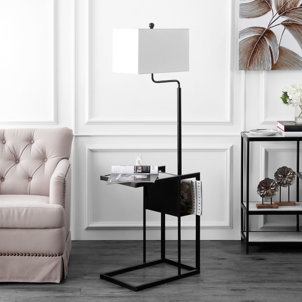 Black Metal Floor Lamp with Glass Tabletop