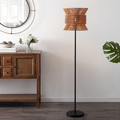 Black Arched Rope Lampshade Floor Lamp