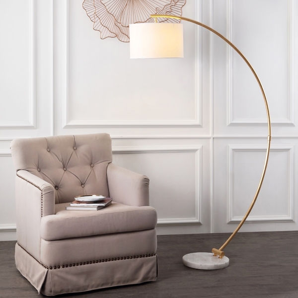 Gold Curved Floor Lamp with Marble Base