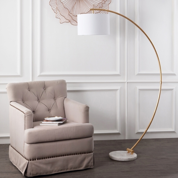 Gold Curved Floor Lamp with Marble Base
