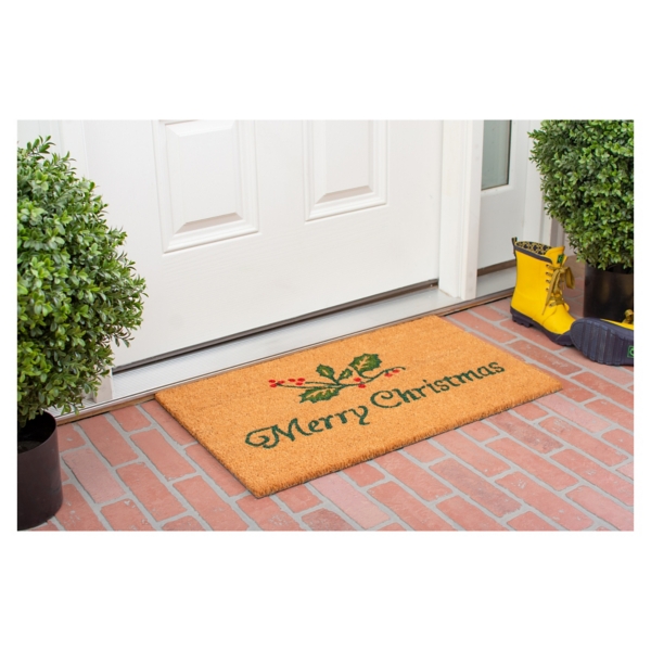 Merry Christmas Holly Sprig Doormat