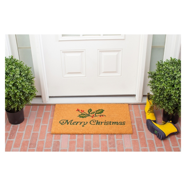 Merry Christmas Holly Sprig Doormat