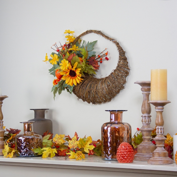 Sunflower and Pumpkin Cornucopia Harvest Wreath