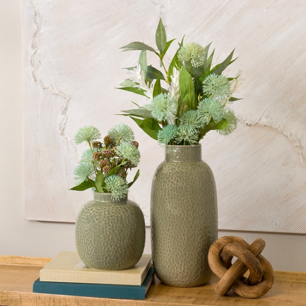 Light Green Textured Dot Ceramic Vase
