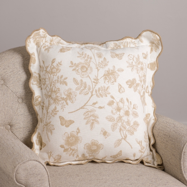 Taupe Botanical Toile Scalloped Pillow | Kirklands Home