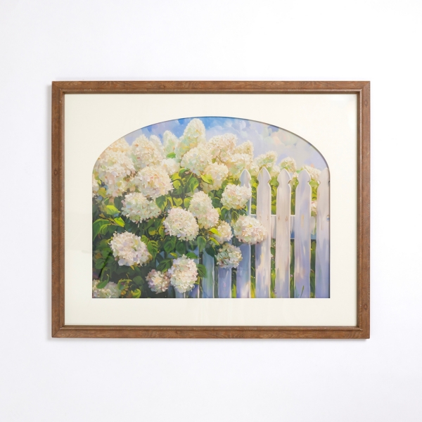 Arch Picket Fence Hydrangeas Framed Art Print | Kirklands Home