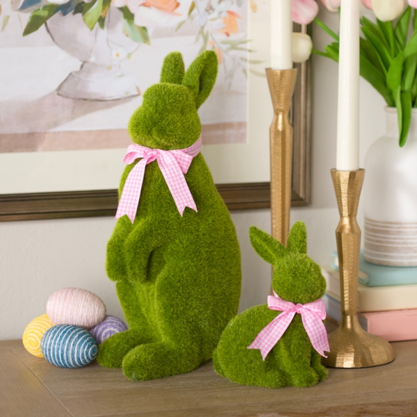 Moss Bunny with Bow Figurine, 5 in.
