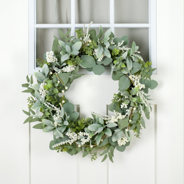 Eucalyptus with Lambs Ear and White Berry Wreath