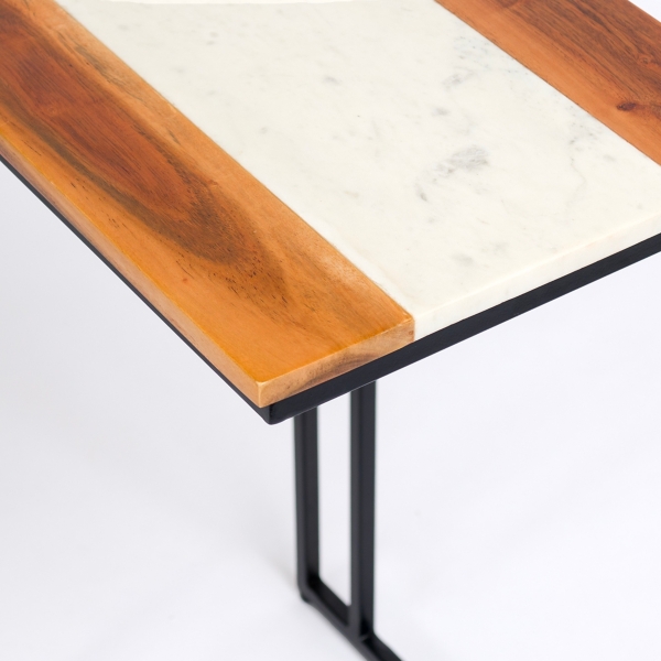 Natural Wood and Marble Top C-Table