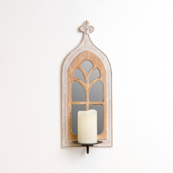 Wood Mirror Cathedral Wall Sconce