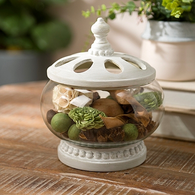 Ivory Beaded Glass Potpourri Jar, 15.5 in.