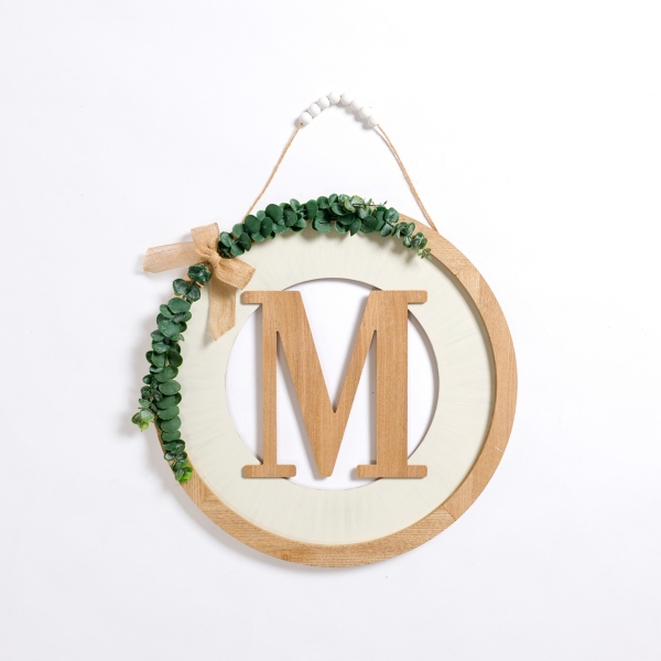 Whitewashed Monogram M Eucalyptus Wall Plaque | Kirklands Home