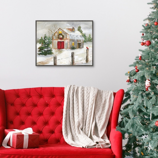 Winter Red Door Barn Framed Art Print