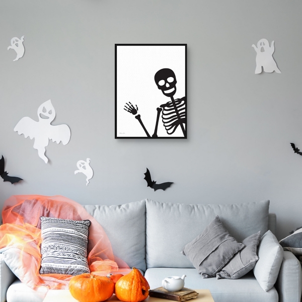 Peek A Boo Skeleton Framed Canvas Art Print