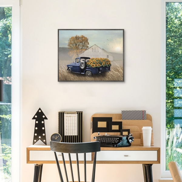Sunflower Truck Framed Canvas Art Print