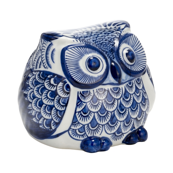 Blue Chinoiserie Owl Figurine