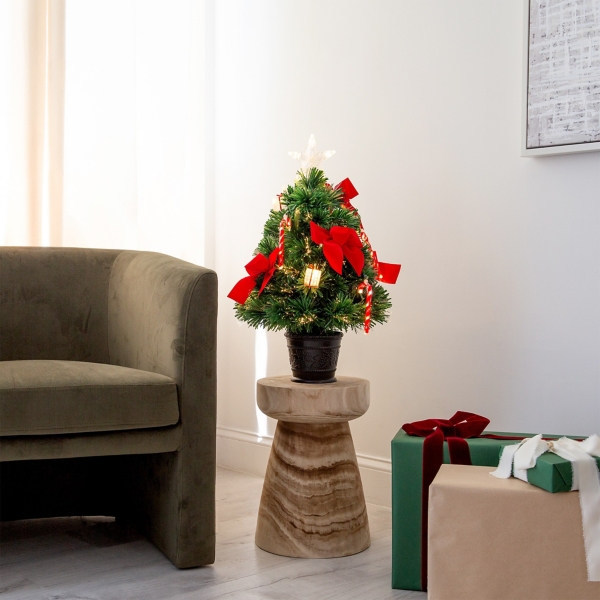 Pre-Lit Red Bow Christmas Tree Arrangement