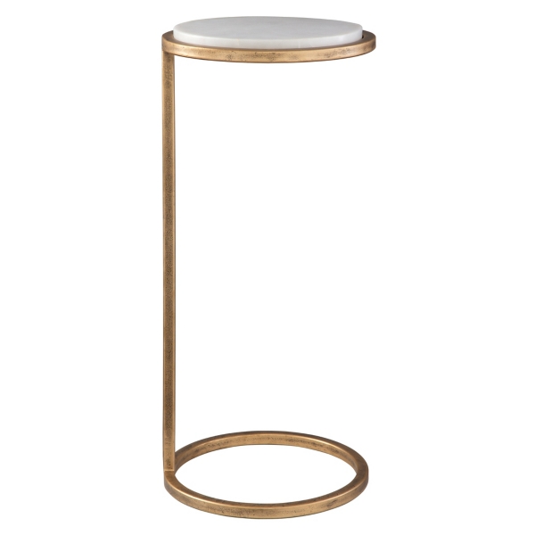 Round Aged Gold and Marble Accent Table