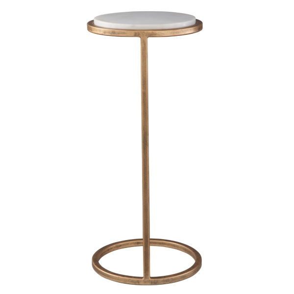 Round Aged Gold and Marble Accent Table