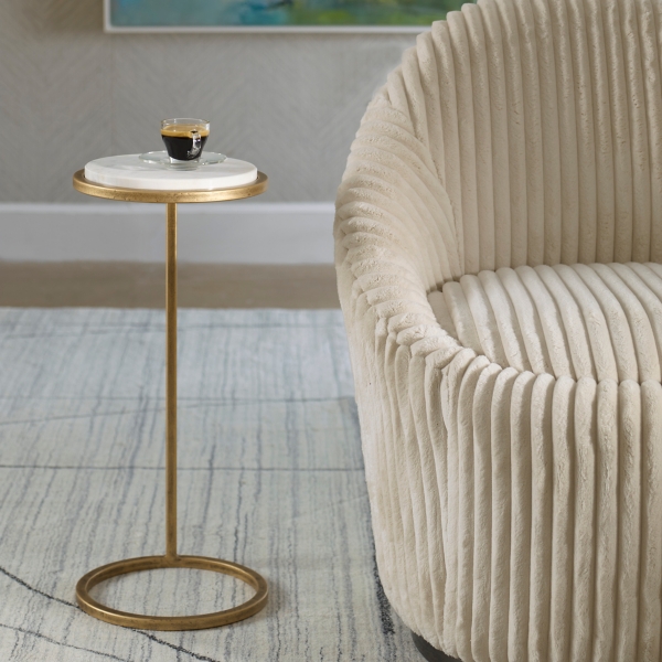 Round Aged Gold and Marble Accent Table