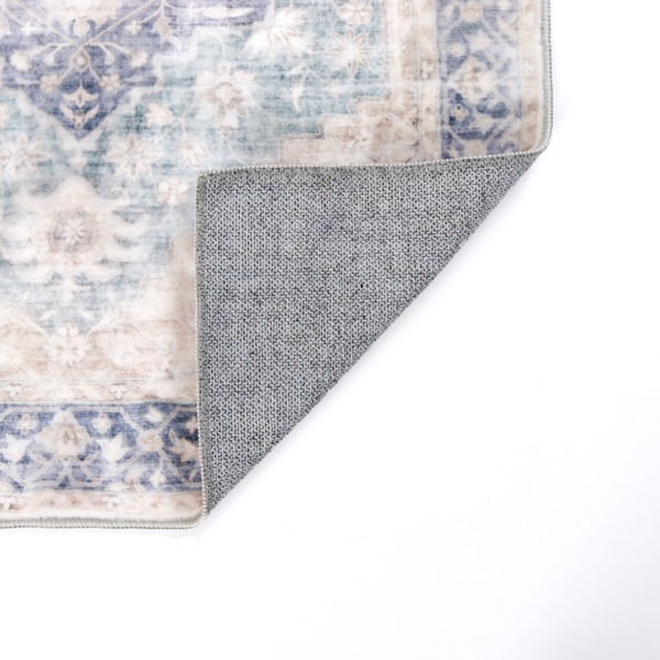 Lara Blue Medallion Washable Runner, 2x7