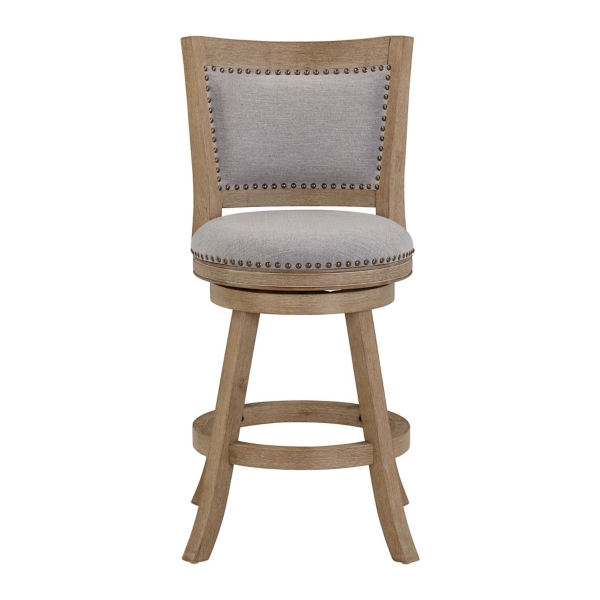 Gray Linen and Driftwood Swivel Counter Stool