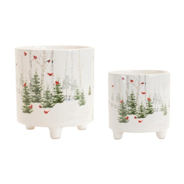 Winter Cardinal Forest Planters, Set of 2