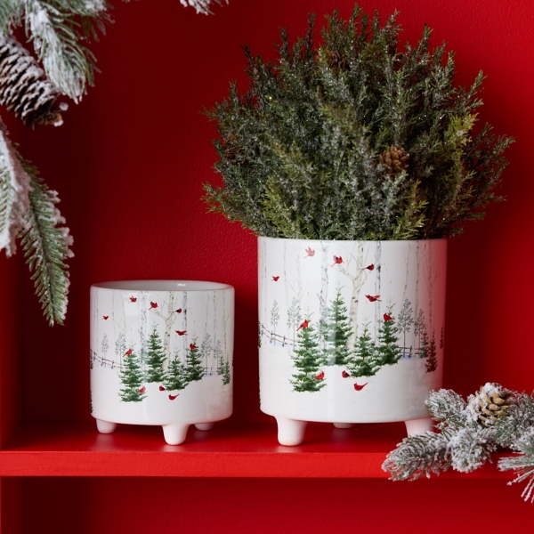 Winter Cardinal Forest Planters, Set of 2