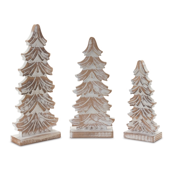 Whitewashed Wood Carved Pine Trees, Set of 3 | Kirklands Home