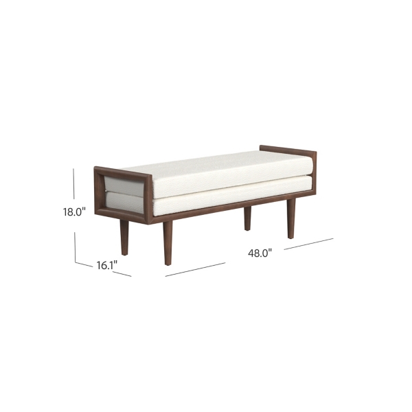 Ivory Boucle Walnut Wood Bench
