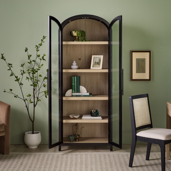 Black Arched Glass Doors Chantelle Bookcase
