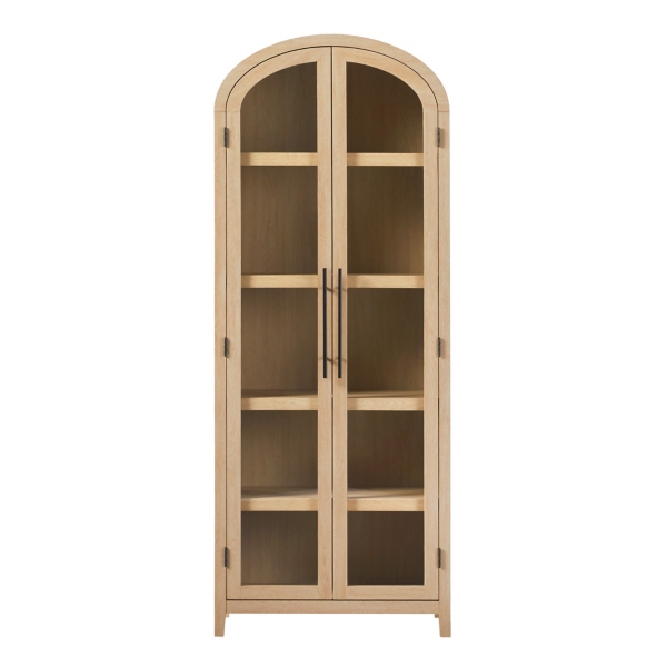 Coastal Oak Arched Glass Doors Chantelle Bookcase