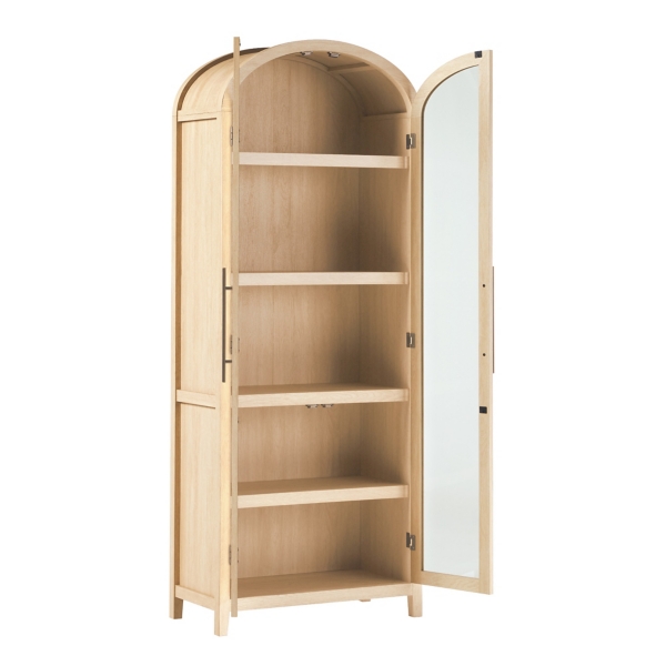 Coastal Oak Arched Glass Doors Chantelle Bookcase